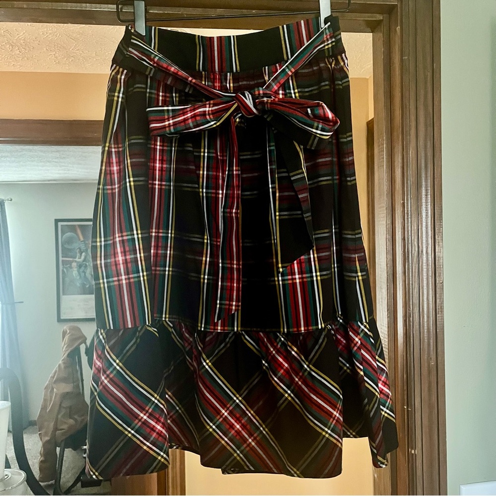 JCrew plaid midi skirt with bow